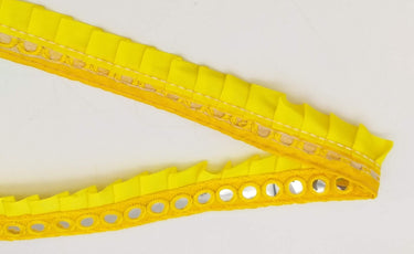 Yellow Satin Pleated Lace Trim, Mirrored Fringe Trimming, Approx. 30mm wide